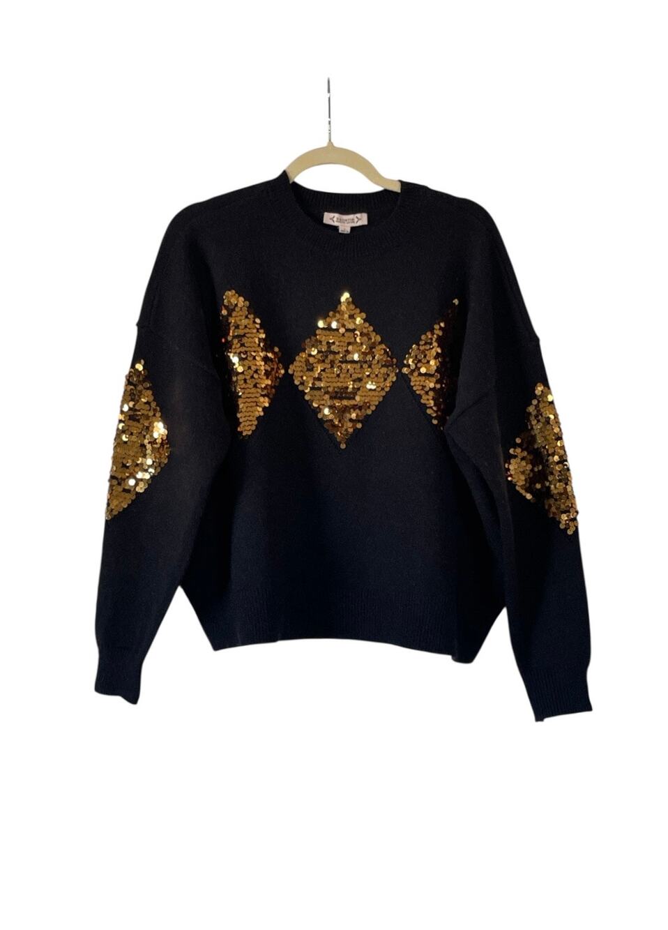 New Nanette Lepore Black Sweater Sequins Size Large Oversized